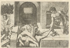 Mercury as Personification of Virtue Rescuing Souls at the Forecourt and Daphne Turning into a Tree by Andrea Mantegna (school of)