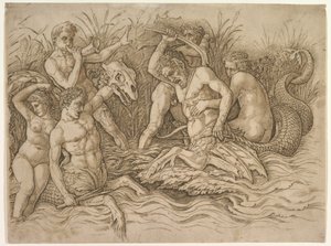 Battle of the Sea-Gods (right portion of frieze) by Andrea Mantegna