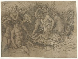 Battle Between Tritons with Nereids on Their Backs by Andrea Mantegna