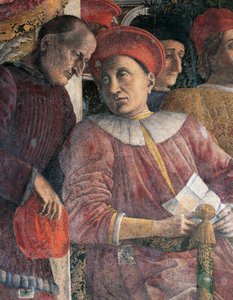 Ludovico Gonzaga and Counselor Marsilio Andreasi, Detail from Court Wall by Andrea Mantegna, Fresco, San Giorgio Castle, Wedding Chamber or Camera Picta, Mantua by Andrea Mantegna