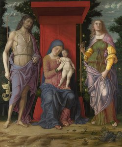 Madonna with Child, John the Baptist, and Mary Magdalene. Probably 1490-1505 by Andrea Mantegna