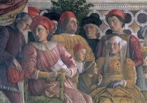 Marchese Ludovico Gonzaga III, his wife Barbara of Brandenburg, children and courtiers: (detail) by Andrea Mantegna