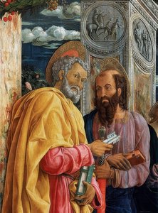 San Zeno Altarpiece. (Detail). 1457-1460. Depicted are Simon Peter and Paul of Tarsus