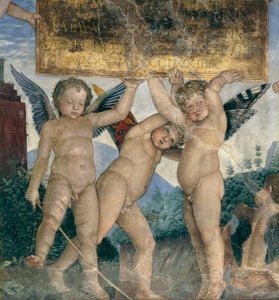 Winged Cherubs Holding the Dedicatory Plaque (detail) by Andrea Mantegna