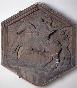 The Art of Hunting, hexagonal decorative relief tile from a series depicting the practitioners of the Arts and Sciences, possibly based on designs by Giotto, c.1334-48