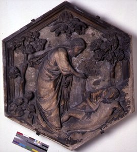 The Creation of Adam, Hexagonal Decorative Relief Tile from a Series Illustrating Episodes from Genesis, Possibly Based on Designs by Giotto, c.1334-48