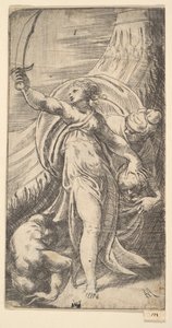 Judith placing the head of Holofernes in the sack by Andrea Schiavone