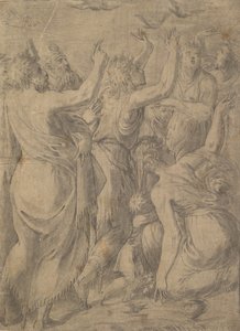 Moses showing the quails to the Israelites