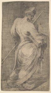 Saint James Major holding a staff and a book facing right, from Christ and the Apostles, ca. 1548-50 by Andrea Schiavone
