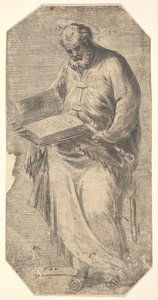 Saint Peter holding a large open book, keys by his side, ca. 1548-50