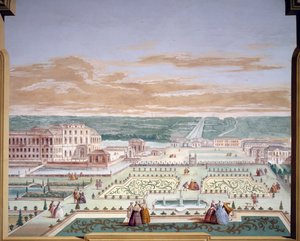 Perspective drawing of a villa and imaginary garden, fresco by Andrea Urbani at Villa Pisani, Stra, Veneto, Italy by Andrea Urbani