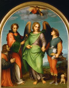 Archangel Raphael and Tobias, Saint Laurentius and the Donor, Leonardo di Lorenzo Morelli by Andrea del Sarto