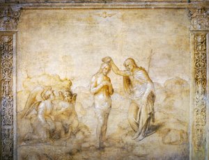 Saint John baptizes Jesus