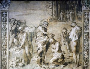 Saint John Baptizes Crowds