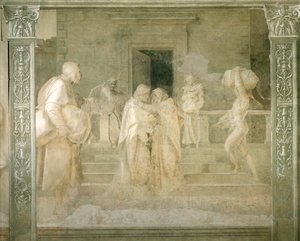 Visit of Virgin to Elizabeth, detail from Stories of Virgin by Andrea del Sarto, Cloister of Scalzo, Florence