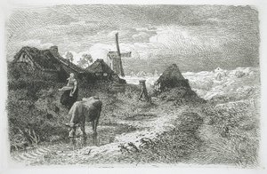 Landscape with Cottages and Windmill by Andreas Achenbach