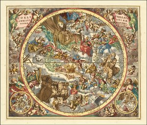 1660 celestial map of constellations according to Christian symbolism by Andreas Cellarius