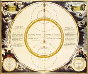 Sky Map and Description of Venus and Mercury, Etching by Andreas Cellarius by Andreas Cellarius