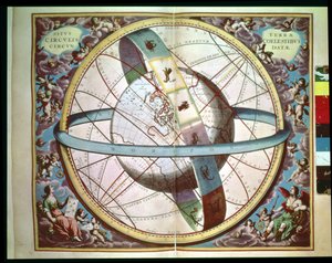 World map with encircling zodiac, 