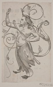 Genius with Bow in Left Hand and Right Hand Raised Towards a Crowned Bird by Andreas Flinch
