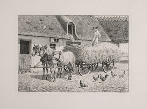 A Harvest Wagon in a Farmyard by Andreas Peter Madsen
