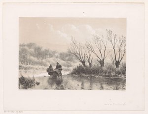 Winter Landscape with Two Figures on the Ice by Andreas Schelfhout