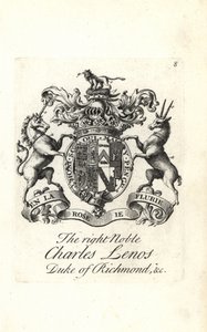 Coat of arms and crest of the right noble Charles Lenos or Charles Lennox by Andrew Johnston