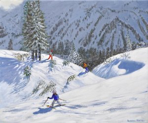 Three skiers, Kitzbuehel, Austria, 2024 by Andrew Macara