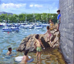 Climbing rocks, Tenby Harbour
