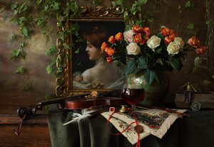 Classical Violin and Roses by Andrey Morozov