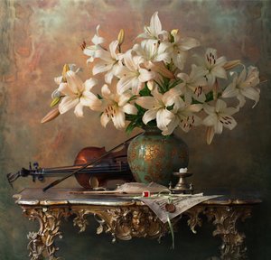 Elegant Lilies and Violin by Andrey Morozov