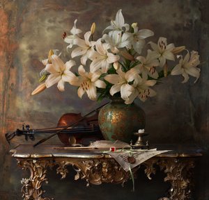 Elegant Lilies and Violin