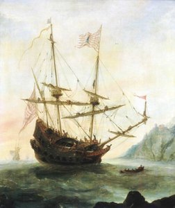 The Santa Maria at Anchor by Andries van Eertvelt