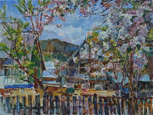 Blooming Mountain Village by Andrii Kutsachenko