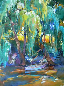 Boat Beneath Willows by Andrii Kutsachenko