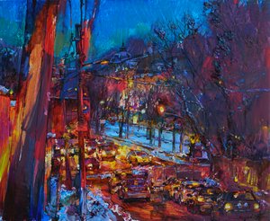 Bustling Winter City Night by Andrii Kutsachenko
