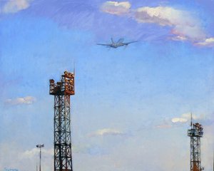 Fighter Jet Over Towers by Andrii Kutsachenko