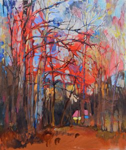 Red Forest Cabin Path by Andrii Kutsachenko