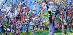 Spring Forest Scene With Blossoming Trees by Andrii Kutsachenko