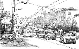 Urban Traffic Sketch by Andrii Kutsachenko