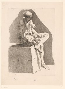 Caricature of a Boy Sewing His Sock by Ange Laurent de, marquis de Rémoville Lalive