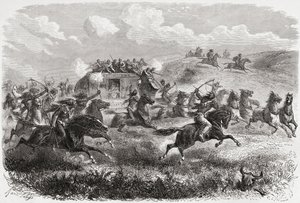 Indians Attacking a Transcontinental Stagecoach in 1867, Illustration from 