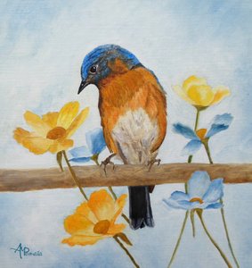 Bluebird Among Blooms by Angeles M. Pomata