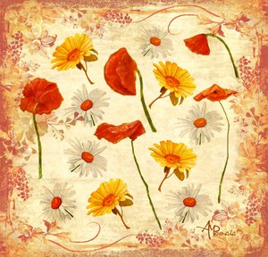 Cheerful Poppies And Daisies by Angeles M. Pomata