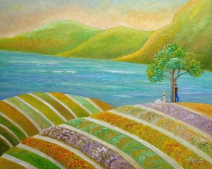 Colorful Lakeside Fields by Angeles M. Pomata