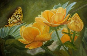 Golden Flowers Butterfly by Angeles M. Pomata
