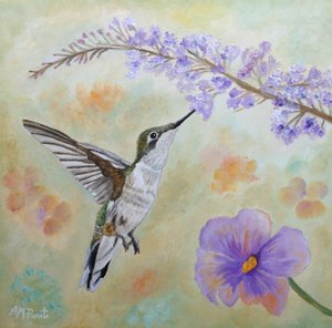Hummingbird And Lavender by Angeles M. Pomata