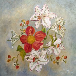 Red White Floral Bouquet by Angeles M. Pomata