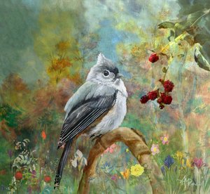 Whimsical Garden Titmouse by Angeles M. Pomata