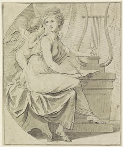 Amor Inspires a Young Woman, Playing a Lyre with One Hand and Writing with the Other